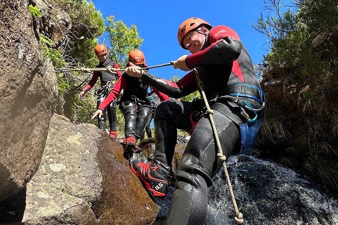 Canyoning Experience Level I Beginners in Ribeira das Cales - The 12-meter rappel and natural pools: pace, pressure, and water time